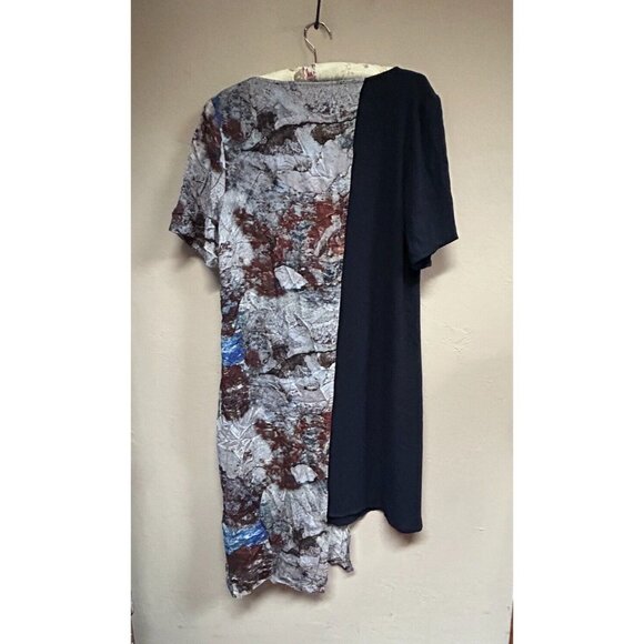 Ricochet Boat Neck Colorblock Abstract Print Asymmetric Dress Sz 14 Short Sleeve - Picture 2 of 10